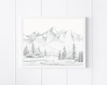 Load image into Gallery viewer, &quot;Calm in the Mountains&quot; a Horizontal Minimalist Landscape Giclee Print

