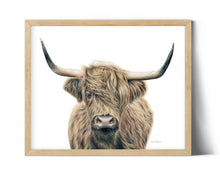 Load image into Gallery viewer, &quot;Highland Fields&quot; A Highland Cow Colored Pencil Horizontal Print

