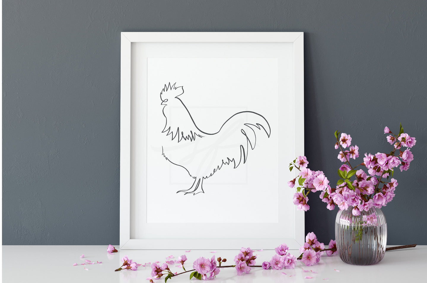 Minimalist rooster single line art, digital download