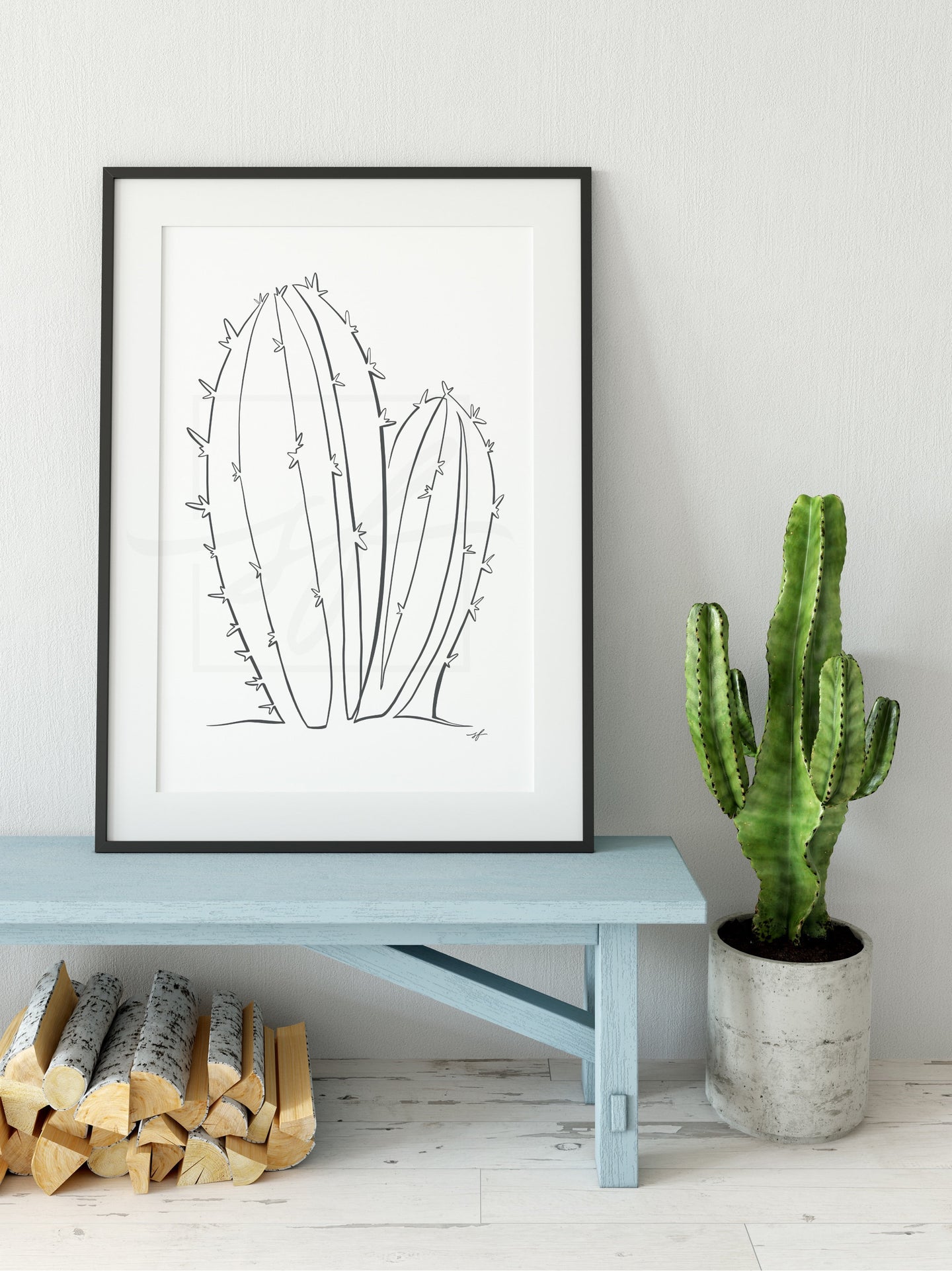 Cactus minimalist one line drawing digital