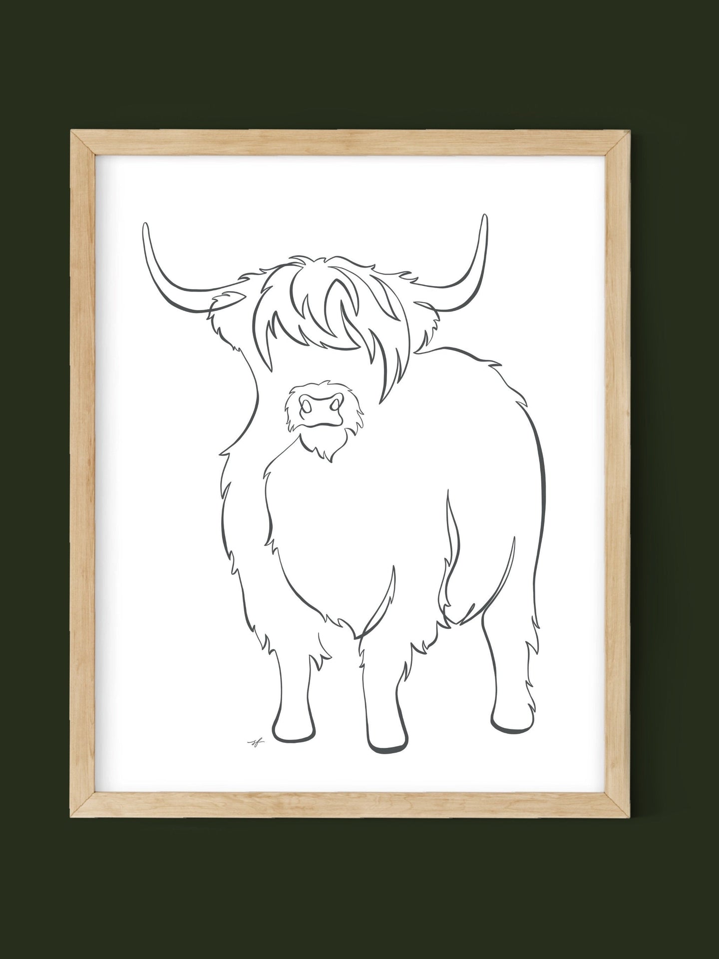 Highland Cow Minimalist One Line Drawing, Digital Download