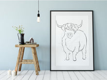 Load image into Gallery viewer, Highland Cow Minimalist One Line Drawing, Digital Download
