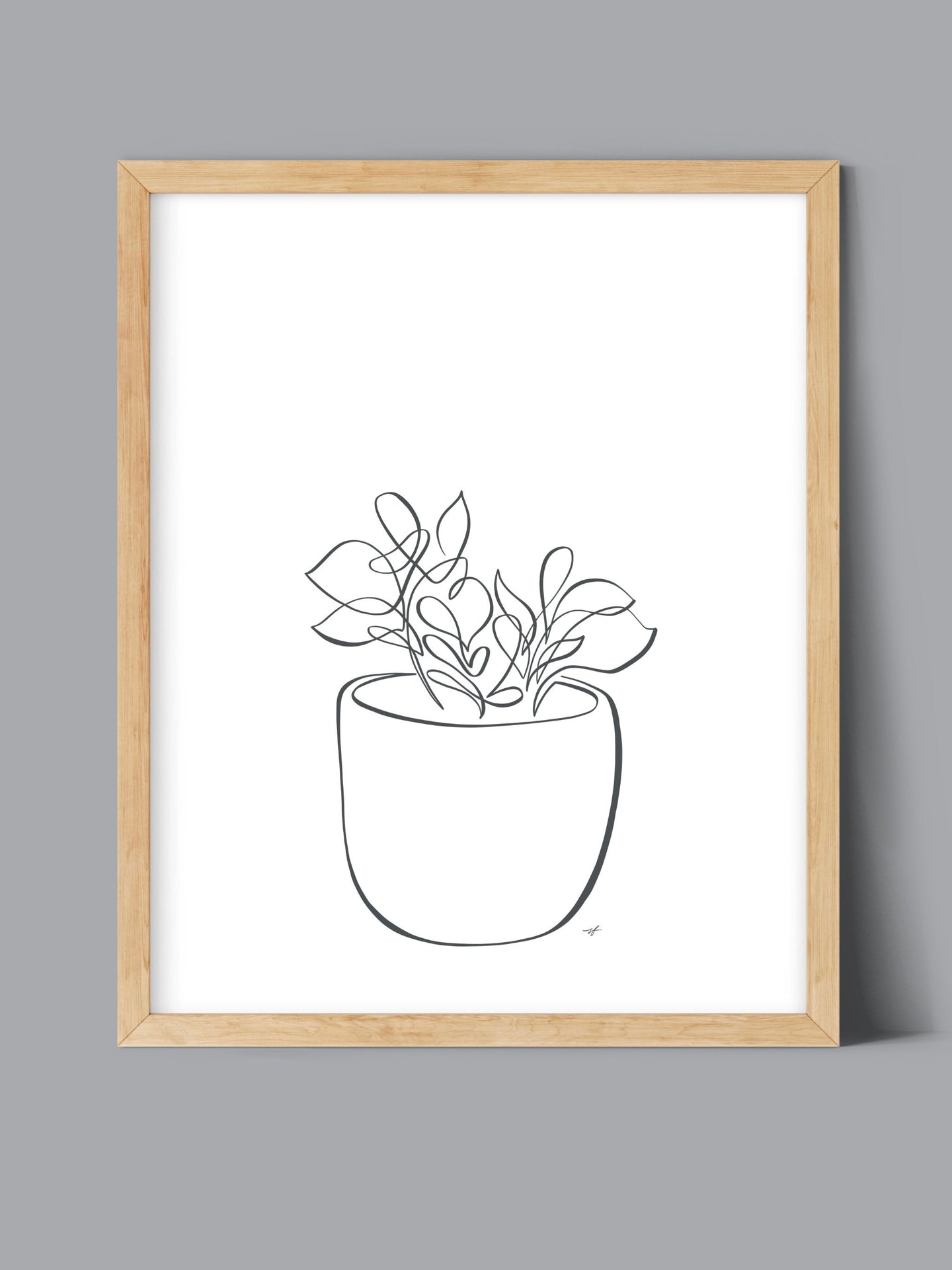 Baby Rubber Plant, Potted Plant One Line Drawing, digital download
