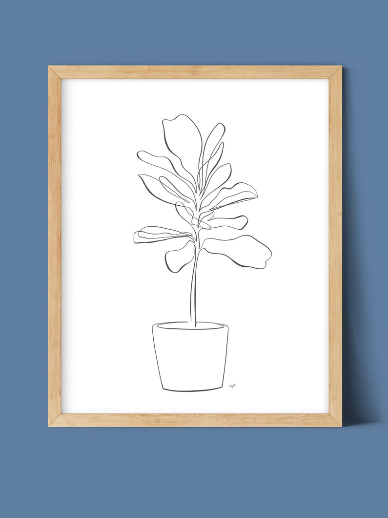 Fiddle Leaf Fig Plant One Line Drawing, digital download