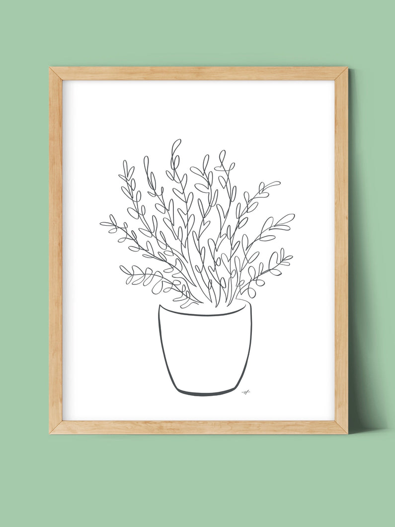 Boxwood Potted Plant One Line Drawing, digital download